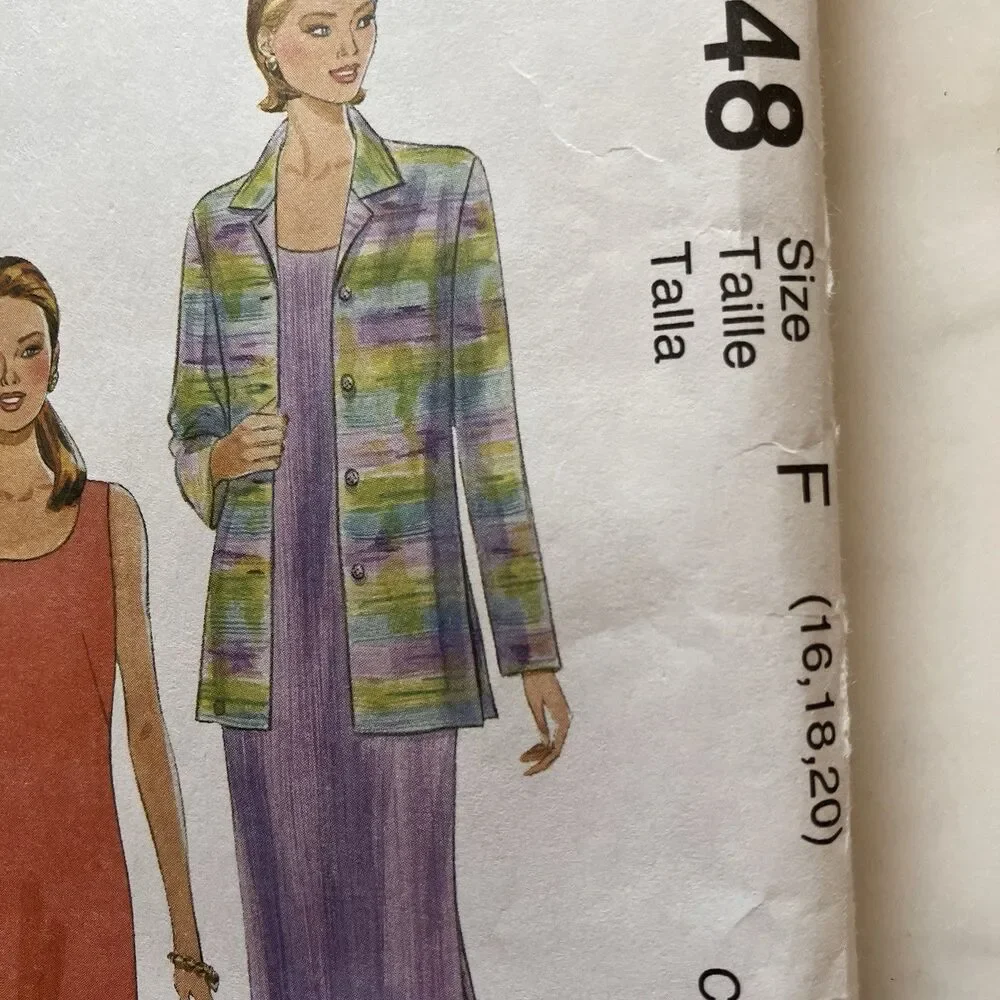 McCall's 2148 Scoop Neck‎ Dress & Unlined Jacket Sz 16-20 Uncut Pattern Vtg 90s